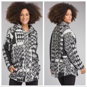 Prana Sakari Wool Jacket Sherpa Oversized Herringbone Pockets Black/White Coat L